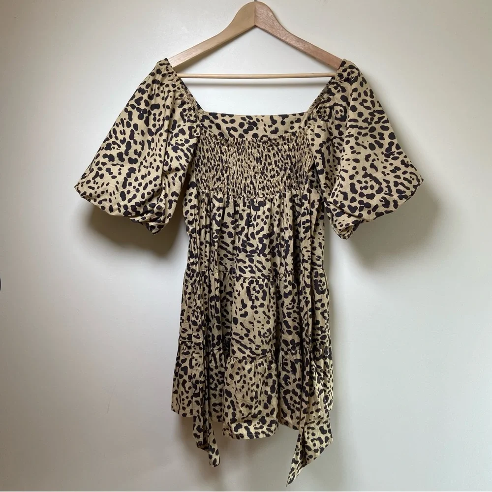Faithfull The Brand Shamari Animal Print Tulienne Mini Dress Small Animal Print
